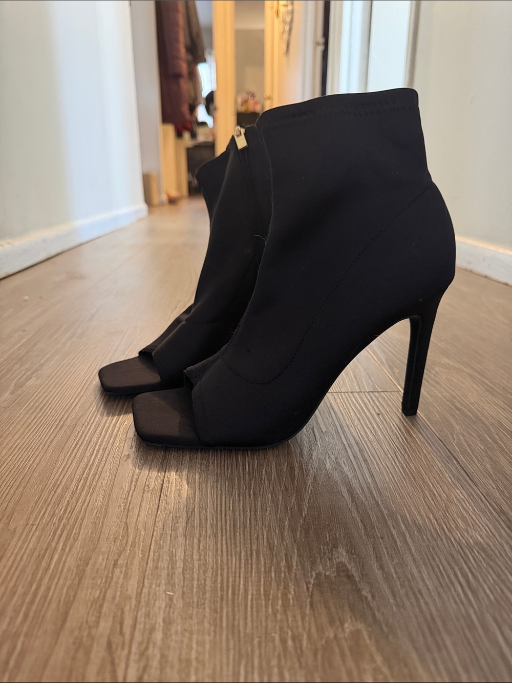 Black Women's Peep-Toe Stiletto Booties